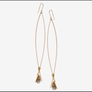 Crossed Wire Elongated Hoop with Labradorite Teardrop Earrings-Boutique